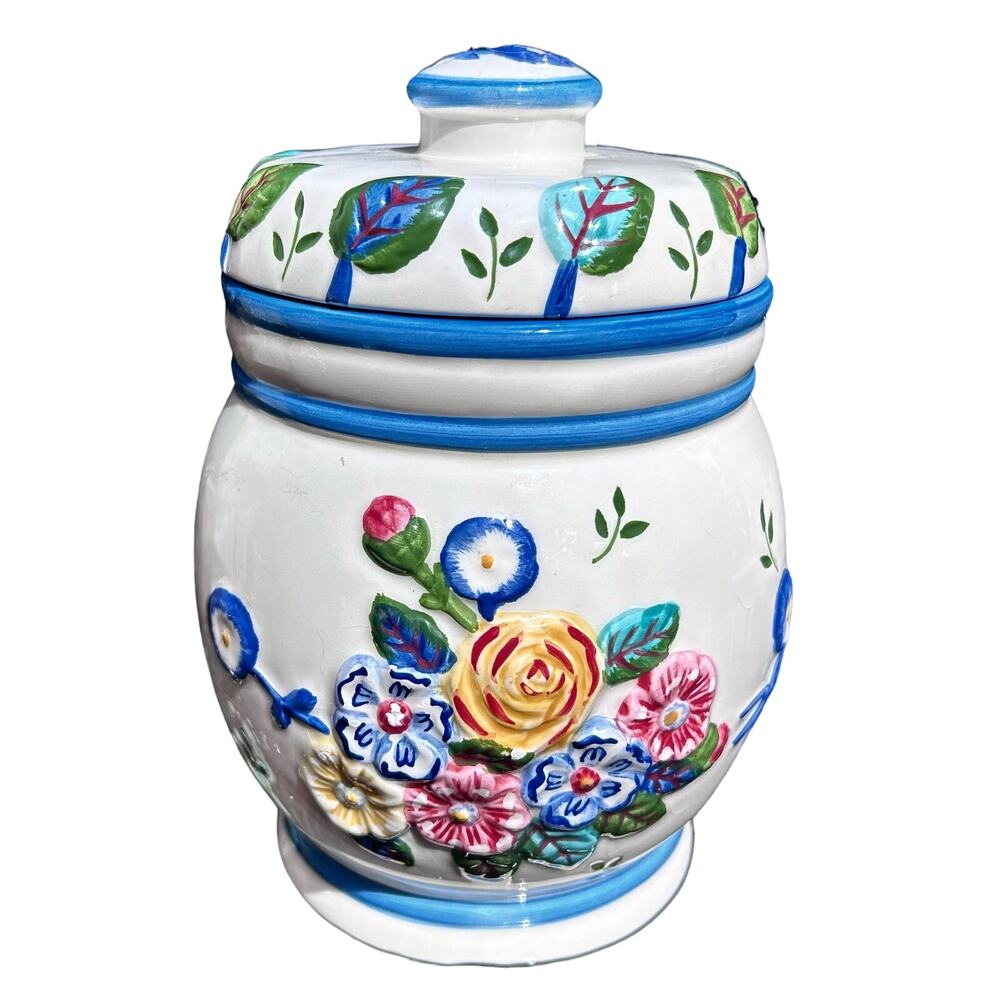 Laura Ashley ceramic‎ Jar vintage floral cottagecore multicolor flour tea cookie